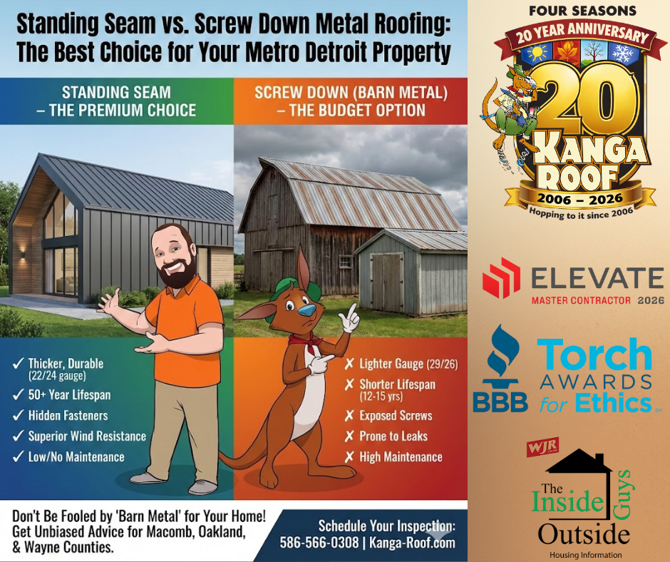 Featured image for “What Is The Best Choice For Your Roof? Standing Seam vs. Screw Down Metal Roofing”