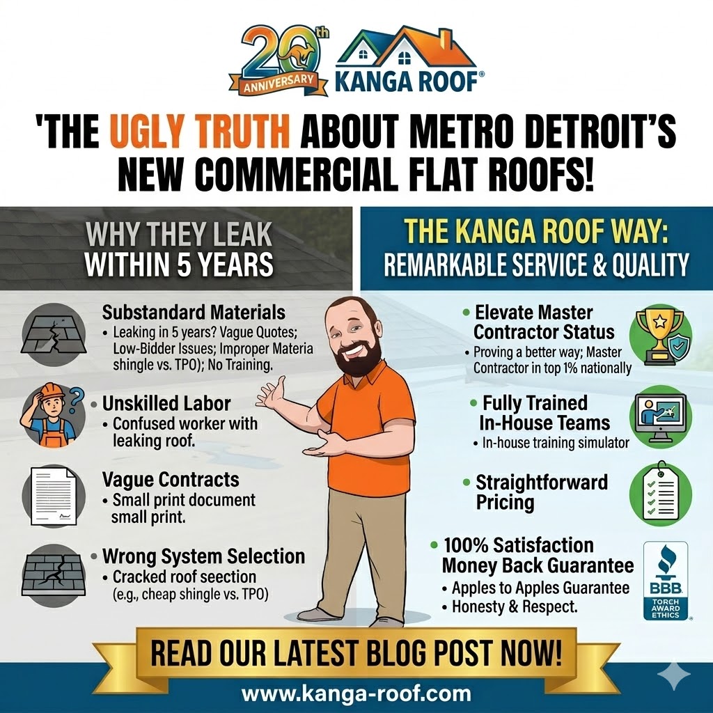 Featured image for “Why Do Newly Installed Commercial Flat Roofs in Metro Detroit Leak Within Five Years? The Ugly Truth”