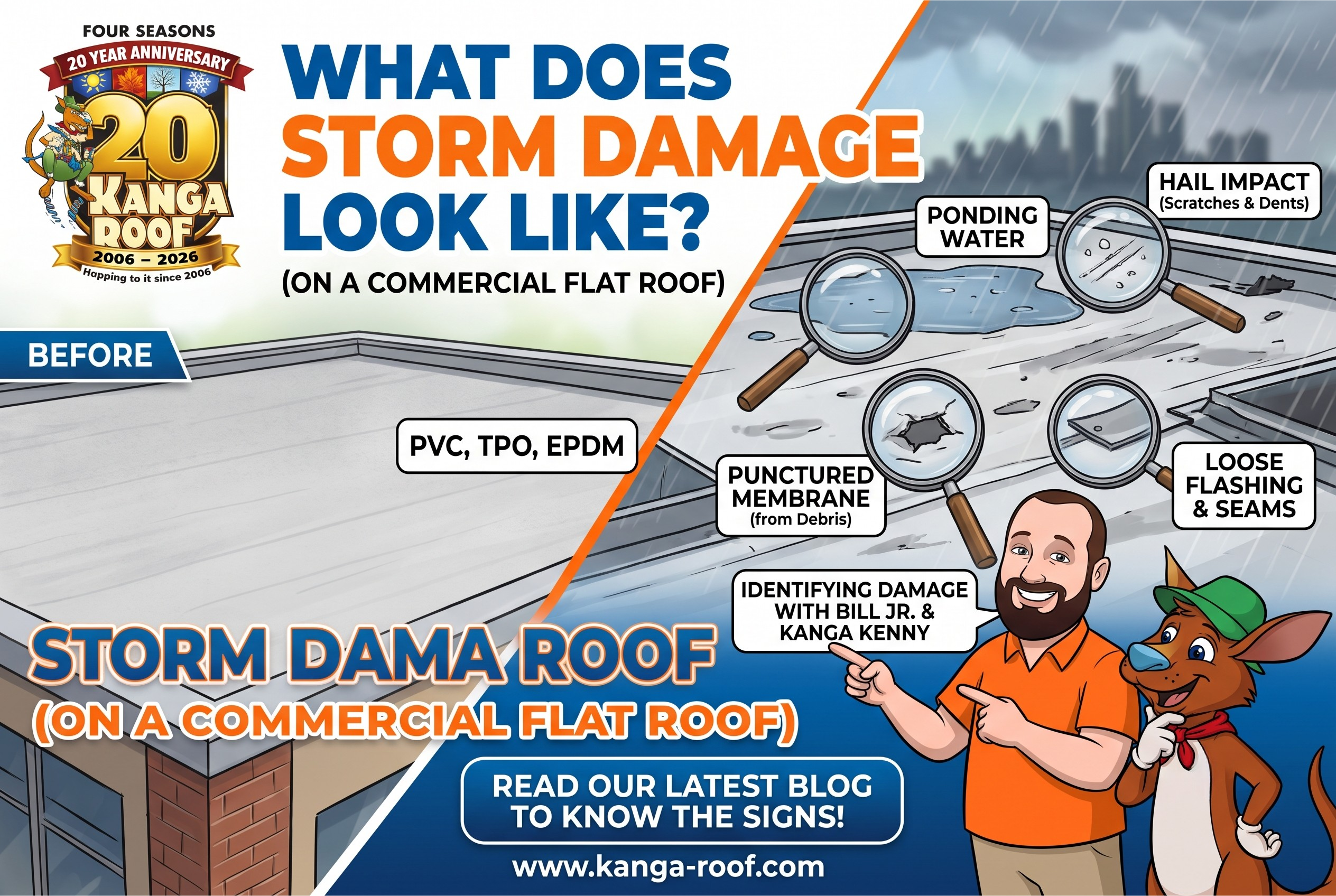 Featured image for “What Does Storm Damage Look Like on a Commercial Flat Roof?”
